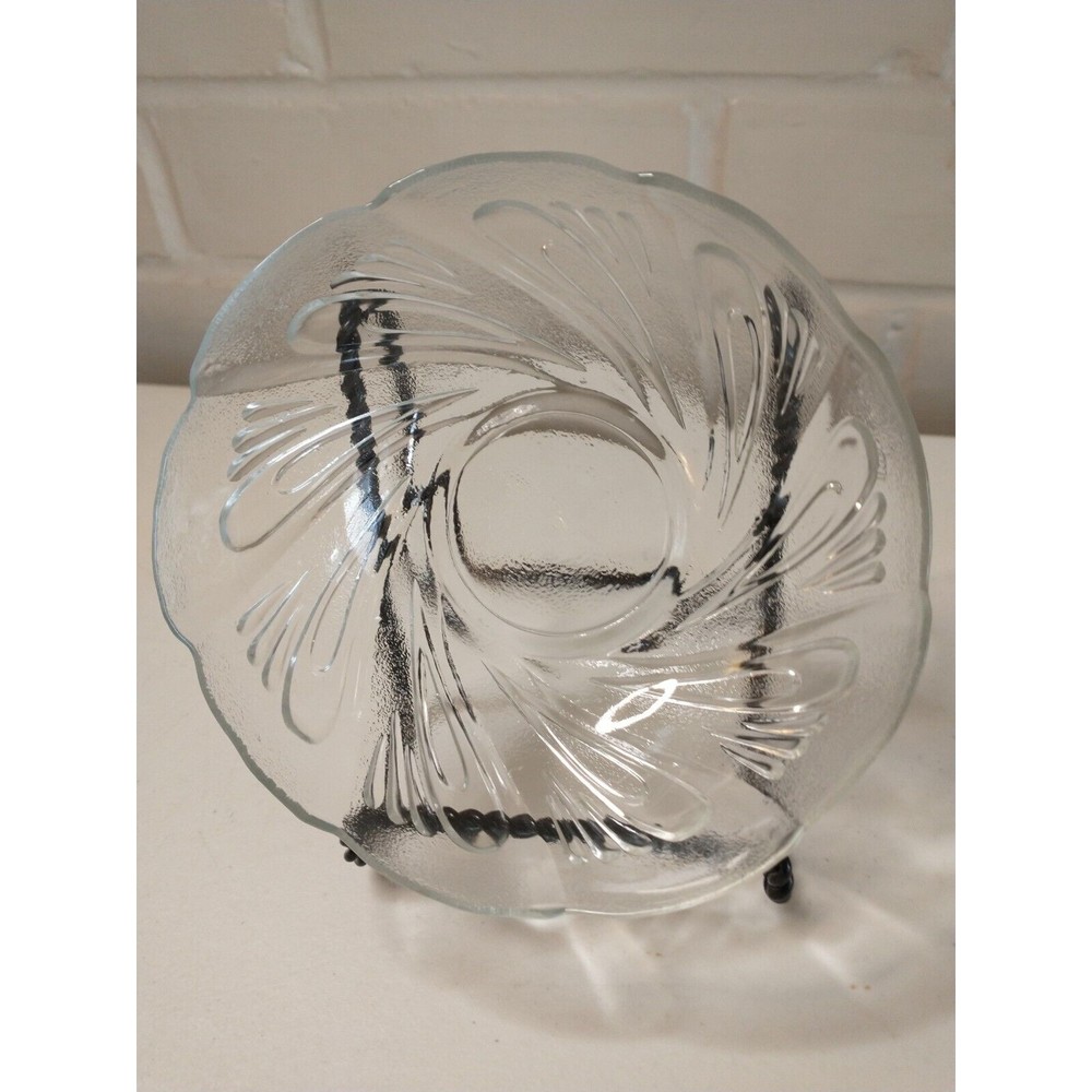 Vintage 5" Trinket Candy Dish Berry Dessert Bowl Swirl Pressed Cut Glass Heavy